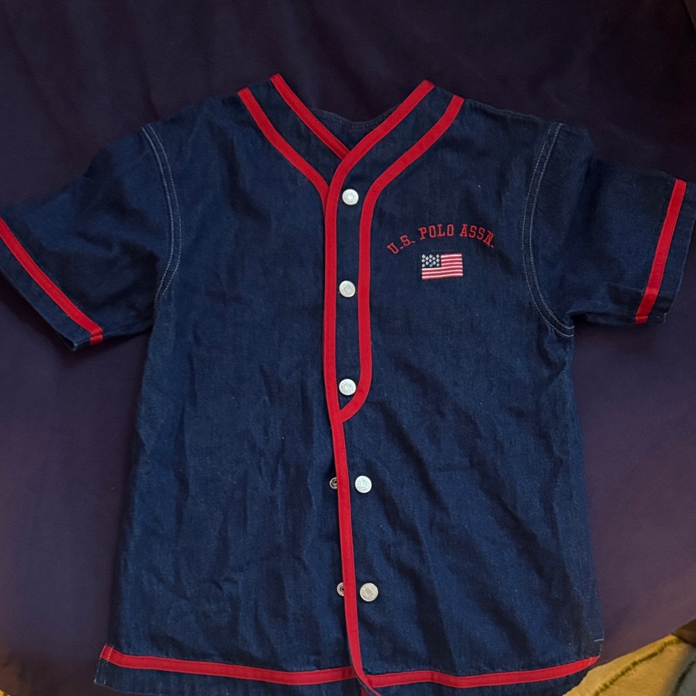 U.S. Polo Assn. Dark Blue Kids Button Down Shirt with Red Trim